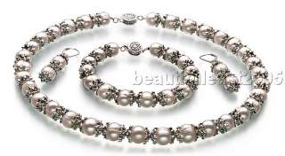   white pearl necklace&bracelet&earrings sets 925s clasp(one)  