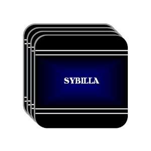 Personal Name Gift   SYBILLA Set of 4 Mini Mousepad Coasters (black 