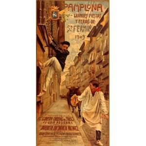 1909 ST FERMIN PAMPLONA BULLFIGHT RUNNING OF THE BULL EUROPE TRAVEL 
