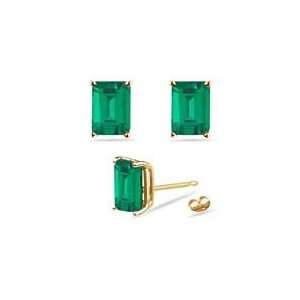   92 Cts Lab Created Emerald Stud Earrings in 14K Yellow Gold Jewelry