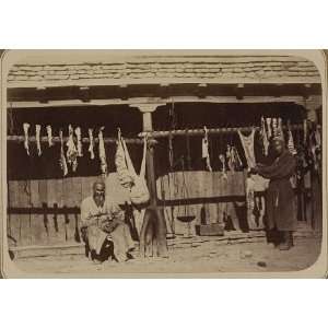   people,vendors,butcher stall,meat,commerce,c1865