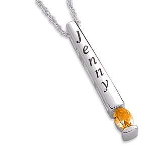  Sterling Silver Name & Birthstone Bar Necklace November Jewelry