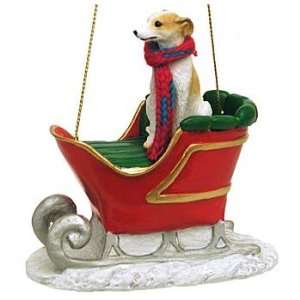  Tan and White Whippet in a Sleigh Christmas Ornament