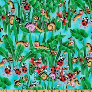  44 Wide Buzzin In The Garden Bugs Turquoise Fabric By 