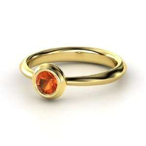  Bezel Ring, Round Fire Opal 14K Yellow Gold Ring Jewelry