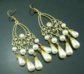 Fashion Gold Tone Pearl Beads Dangle Earrings Cute Charm B13  