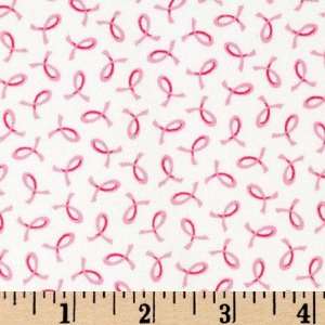  45 Wide Pink Ribbons of Hope Ribbons White/Pink Fabric 