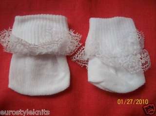 Doll Clothes White lace socks for OOAK reborn Baby doll 2 sole  