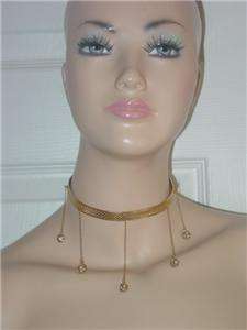 Victorian rhinestone ball chain crystal gold tone Necklace Choker 