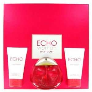 Echo Woman By Davidoff 3 piece Gift Set 3.4oz EDP Spray, Light Body 