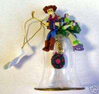 DISNEY TOY STORY BUZZ & WOODY GLASS BELL ORNAMENT  