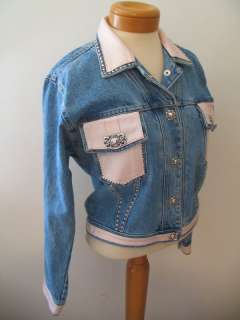 St. Maarten Denim Pink Leather Studded Jeans Jacket Coat M NWT $200 
