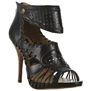   black leather Jessa perforated strappy sandals 