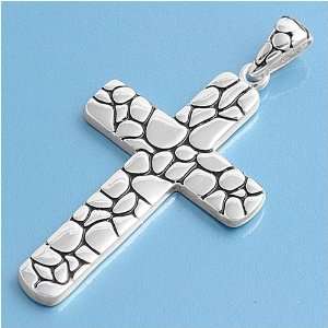  Cross Pendant with Pebbled Pattern and Sterling Silver 