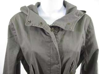 STEFANEL Gray Hooded Belted Zipper Jacket Coat Sz M  