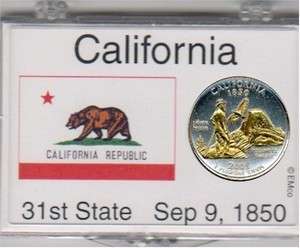   on Silver California Statehood Quarter with State Flag Display Case