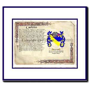  Carletto Coat of Arms/ Family History Wood Framed