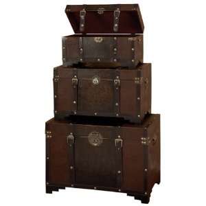  Set/3 Old Time Classic Leather N Wood Chest Trunk