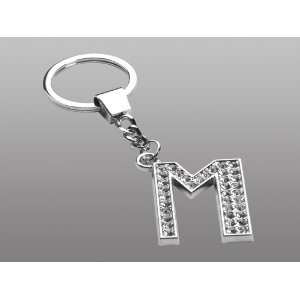  Letter M Covered w/ Ice Bling Clear Gem Crystals Metal Key 