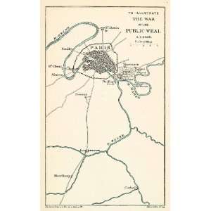 1896 Lithograph Map France War Public Weal Paris River Seine St. Denis 