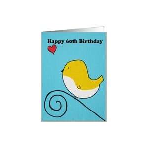  Yellow Cartoon bird   Happy 60th Birthday Painting Card 