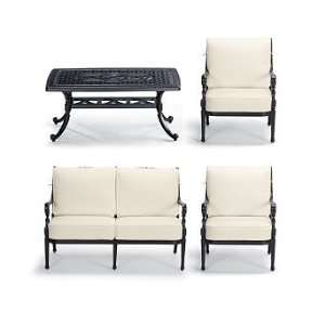 pc Outdoor Loveseat Set with Cast top Table in White Finish   Leo Off 
