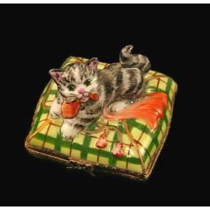  Cute Kitty Cat Playing French Limoges Box