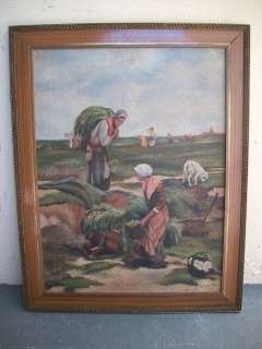 Antique pair oil on canvas people paintings # 06654  