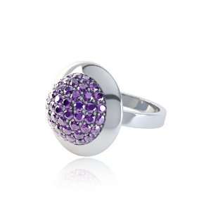  Stardust 3.2Ct Amethyst 20mm Micro Pave Silver Ring 6.5 