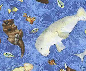Rainy Days Sea Life DARK BLUE SSI Quilt Fabric 1 Yd  
