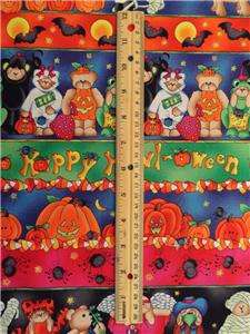   Halloween Fabric BTY Mummy Holiday Spiders Bats Pumpkins Scary Kittens