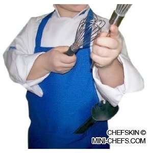 CHEFSKIN M Set BLUE Apron + WHITE Hat Chef Costume Fits Kids 8 12 New 