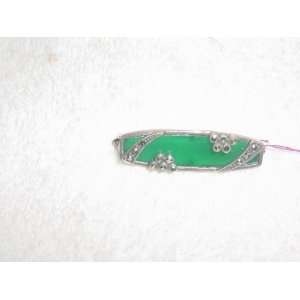    Sterling Silver & Green Agate Marcasite Pin 