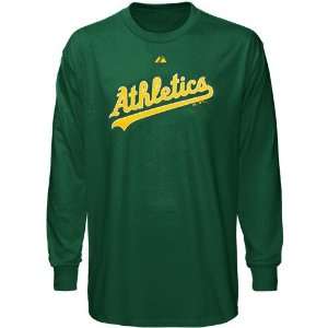  Majestic Oakland Athletics Green Wordmark Long Sleeve T 
