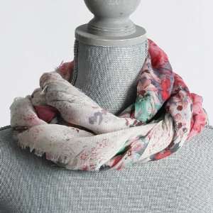  D&Y Flower Covered Spring Summer Scarf 100% Red 