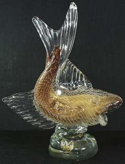 Huge Gold Speckled Murano Hand Blown Glass Fish  