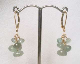 Excellent 14k G F Moss Aquamarine onion cluster earring  