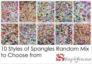 Sample Mix of Nail Art Spangles, 10 Styles to choose from