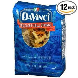 DaVinci Pasta Tri color Spinach Fusilli Springs, 16 Ounce Bags (Pack 