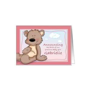  Gabrielle   Teddy Bear Birth Announcement Card Health 