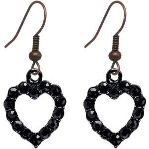  Black Heart Outline Rhinestone Dangle Earrings Jewelry