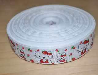 HELLO KITTY RED AND WHITE GROSGRAIN RIBBON   1 YARD  