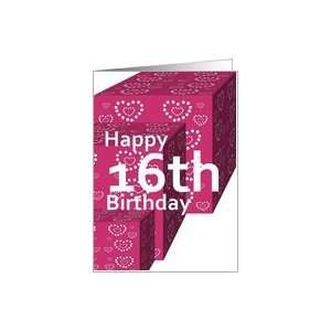  16 Birthday Greeting Card with Heart Covered Gifts Card 