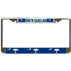 South Carolina SC State Flag Chrome Metal License Plate Frame Holder