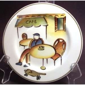 Rosanna Import Cafe Scene Plate Made in Italy Man With Dog  