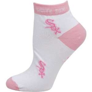 MLB Chicago White Sox Ladies White Pink Allover Team Logo Ankle Socks 