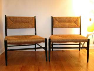   Century Italian Gio Ponti Era Lounge Chairs Rush Seat Chairs  