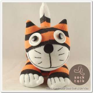 Handmade Orange Black Striped Sock Monkey Cheshire Cat Stuffed Animals 