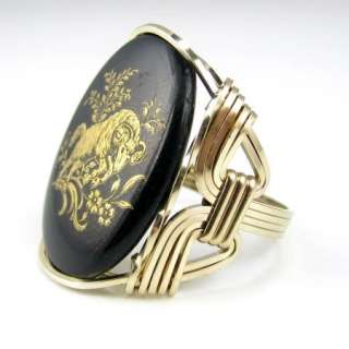 Aries Zodiac Sign Limoge Cameo Ring 14K Rolled Gold The Ram  