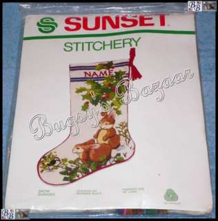 Sunset SNOW BUNNIES Crewel Christmas Stocking Kit   Barbara Baatz 